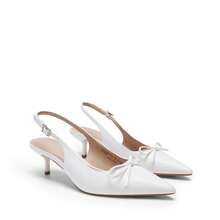 Womens Slingback Kitten Heels, Pointed Toe 2.17 Inch Low Bow Dress Shoes All Day Wear Comfortable Formal Wedding Pumps - 白色 - 查看 6