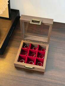 1pc Vintage Wooden Jewelry Box With Lid, Transparent Dust-Proof Storage Box For Earrings, Rings, Bracelets, Portable Small Accessory Organizer - Multicolor - View 14
