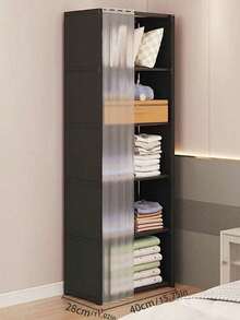 Portable Bookshelf With Curtain, Black Multifunctional Storage Cabinet, Suitable For Office, Bedroom, Bathroom, Dust-Proof Wardrobe, Easy To Assemble, Open Storage Cabinet With Partition, Large Capacity Storage Rack, Can Be Used As Decorations, Holiday Decorations, Room Decorations, Home Decorations, Bedroom Decorations, Can Store Dresses, Pants, Shoes, Jeans, Boots, Skirts - Multicolor - View 20