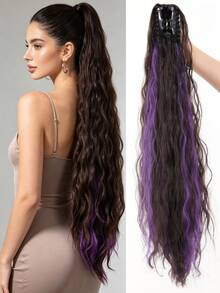 26 pulgadas de largo, cabello sintético ondulado y rizado, fibra resistente al calor, adecuado para uso diario de mujeres y niñas, accesorios de verano para el cabello, pinzas de playa, pinzas de vacaciones, ganchos de moda para el cabello en marrón y negro - negro natural - Ver 17