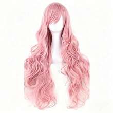 A Soft Pink Slanted Bangs, Big Waves, Long Curly Hair Wig, Fluffy And Voluminous, Suitable For Sweet Dressing, Garden Travel, And Can Be Used For Dream Themed Parties, Makeup Parties, And Soft And Cute Cosplay And Role-Playing Styling - Pink - View 4