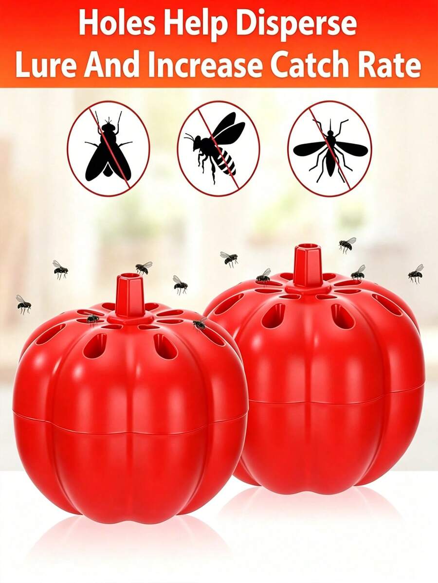2 piezas Trampas reutilizables para moscas de la fruta en forma de calabaza, adecuadas para superficies de cocina del hogar y huertos al aire libre, control de plagas efectivo, herramienta práctica de control de plagas, esencial para exteriores, viajes, camping, suministros del hogar, suministros de cocina, regalo para mujeres, hombres, madre, padre, abuelo, abuela, jardín, vuelta a la escuela, decoración de habitación, otoño, cumpleaños, decoración de otoño, Navidad, decoración del hogar, decoración de jardín al aire libre, accesorios del hogar