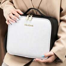 Behaesty Portable Makeup Bag With 3-Color LED Light Detachable Mirror 2000mAh USB Rechargeable Waterproof PU Leather Organizer Compact Travel Cosmetic Pouch Vanity Purse Zip Summervibes - 黑與白 - 查看 3