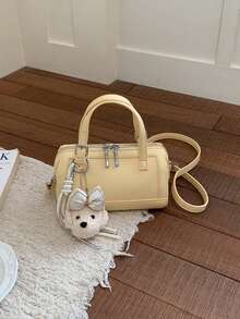 Nueva bolsa de tote de unicolor con colgante, bolso de mano minimalista y versátil, estilo universitario elegante cilíndrico europeo y americano, adecuado para ir al trabajo, compras, viajes, fiestas y la escuela para mujeres - Multicolor - Ver 18