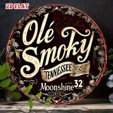 2D平面 - 复古2D平面金属招牌,展示Ole Smoky Tennessee Moonshine,圆形海报,适合复古餐厅装饰,也适合客厅或卧室,尺寸为7.8 x 7.8英寸 - A - 查看 5