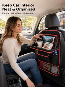 Bolsa de almacenamiento universal para asiento de coche con bandeja para tableta, organizador multifuncional que mantiene el interior del coche ordenado y organizado - A - Ver 1