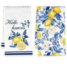 2pcs Kitchen Towels, Modern Kitchen Supplies Blue Plaid Lemon Pattern Super Soft Microfiber Kitchen Towels, 40*60cm/15.7*23.6in Towels, Single-Sided Printed, Kitchen Dish Cloths, Suitable For Restaurant Kitchen Bathroom Decor, Holiday Gift - Multicolor - View 18