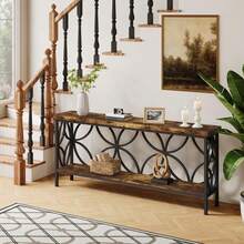 Tribesigns 160 Cm Narrow Sofa Table, 2-Tier Industrial Console Table Behind Couch, Long Entry Tables With Storage For Entryway, Living Room, Foyer, Hallway, Rustic Brown - Brown - View 6