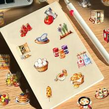 56 PCS Vintage Kitchen Cooking Stickers Waterproof Vinyl Decals For Water Bottles Laptop Scrapbook Phone Case Luggage, Creative Kitchen Theme Sticker Pack For Adults DIY Craft Decor, Retro Kitchenware & Food Elements Stickers School Supplies - A - View 5