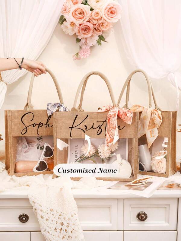 Bolsa y dije personalizados para dama de honor, bolsa de lino personalizada, bolsa de yute con nombre personalizado, bolsa de lino tipo tote, bolsa de regalo para dama de honor, bolsa para despedida de soltera, bolsa de playa, bolsa de regalo, bolsa para despedida de novia, bolsa de lino tipo tote con nombre, bolsa de playa con estampado de letras, regalo ideal para sus amigas, mujeres, recién casados y trabajadores de oficina, adecuada para aniversario, Navidad, otoño, vacaciones/festivos, actividades al aire libre/salidas/viajes/senderismo/estadio/deportes/escalada
