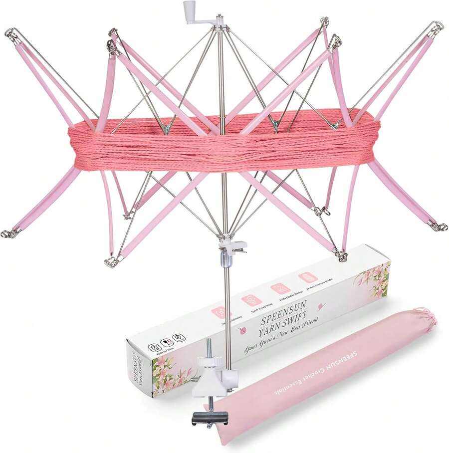 SPEENSUN Yarn, Adjustable Angle/Height Yarn Turn Loose Yarn Into Tidy Skeins, Easy To Install And Foldable, Perfectly Paired With Yarn Winder, With Storage Bag And Packaging Box - Pink Plastic - View 1