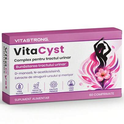 VitaCyst vizeletágyvonal-támogató kiegészítő nőknek – D-mannóz és ajoncsa, NAC (N-acetilcisztein), medvehajó kishajó kivonat, vizeletágyvonal-támogató, vegán, gluténmentes | 60 tabletta