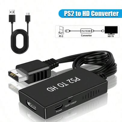 PS2 To HD Converter, Supports All PS2 Display Modes (480i, 576i, 480p), Plug And Play Adapter Compatible With HD Monitors/TVs