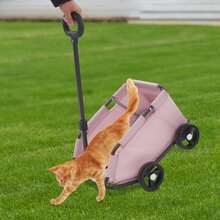 Dog & Cat Transport Cart Mini Folding Dog Stroller Pet Stroller For Travel With Extendable Pull Handle, Safety Rope & Side Pocket Pet Cart For Miniature Dogs Up To 7.5kg (Black Pink Grey) - Pink - View 2