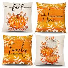 4pcs Autumn Home Decor Pillow Covers, Thanksgiving Pumpkin Linen Pillowcases, Sofa, Autumn Holiday Outdoor, Burnt Orange And White Decorative Single-Sided Without Pillow Insert - Burnt Orange - View 9
