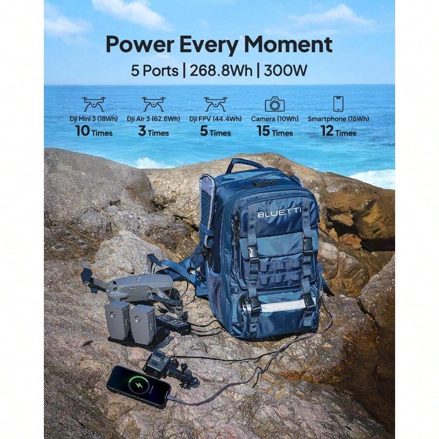Backpack Power Station Handsfree 1 With 60W Panel Included, 268.8Wh 300W LiFePO4 Solar Generator With A 42L Backpack, All In One Solar Power System For Hiking, Photography, Travel - BLUETTI Handsfree 1+60W Solar Panel - View 1