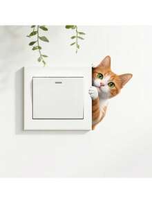 Cute Peeking Orange Tabby Cat Light Switch Wall Decal, Realistic 2D Animal Self-Adhesive Switch Sticker, Perfect For Living Room And Bedroom Switch Panels, Enhance Your Home's Charming Atmosphere - Cute Peeking at the Orange Tabby Cat - View 1