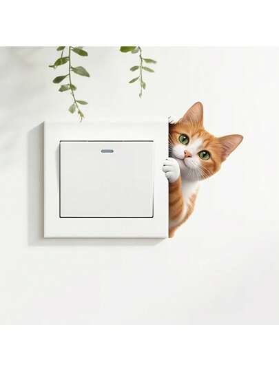 Cute Peeking Orange Tabby Cat Light Switch Wall Decal, Realistic 2D Animal Self-Adhesive Switch Sticker, Perfect For Living Room And Bedroom Switch Panels, Enhance Your Home's Charming Atmosphere