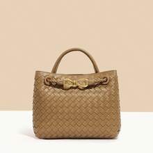 Bolso de mujer de cuero genuino tejido a mano BV Bottega Bang Bang de Andiamo Clutch Campana. Bolso tote tejido, nuevo diseño de nicho 2026, con hebilla de cuerda metálica, bolso de hombro y bandolera para mujer. - B1747# Negro - Ver 1