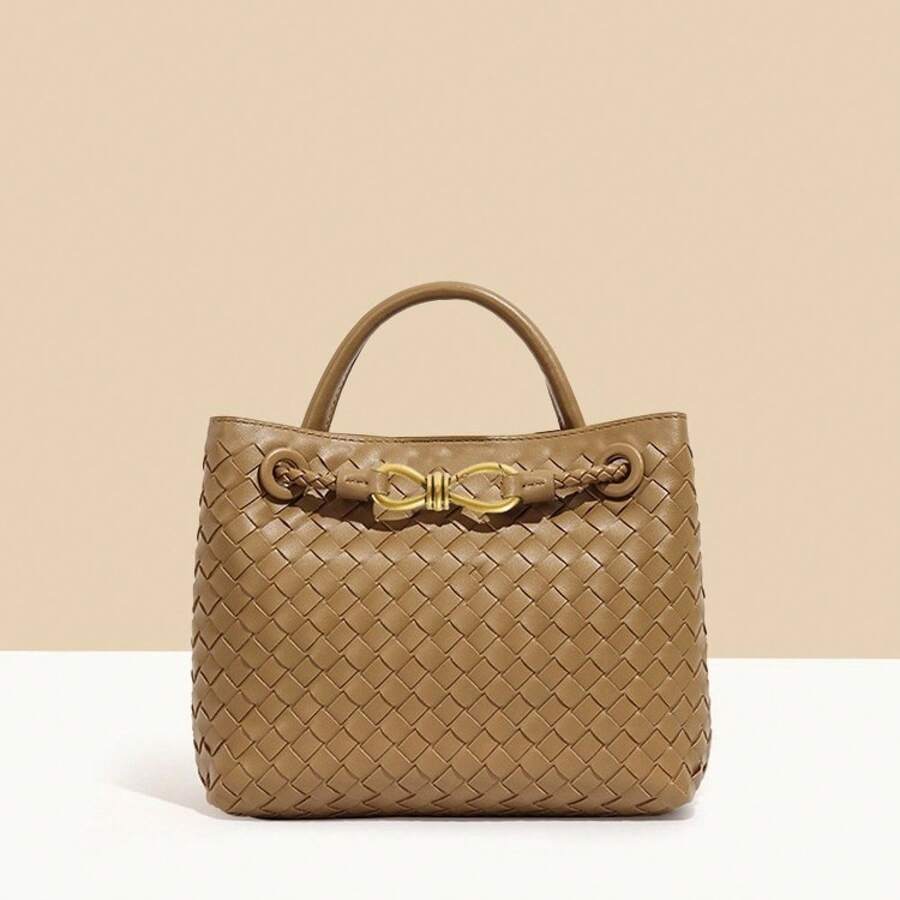 Bolso de mujer de cuero genuino tejido a mano BV Bottega Bang Bang de Andiamo Clutch Campana. Bolso tote tejido, nuevo diseño de nicho 2026, con hebilla de cuerda metálica, bolso de hombro y bandolera para mujer. - B1747# Negro - Ver 1