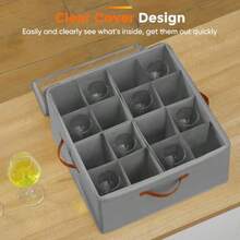 Foyego - Caja almacenamiento para con divisores recipientes almacenamiento cristalería cajas de almacenamiento con capacidad para 32 copas de vino recipientes - Gris - Ver 6