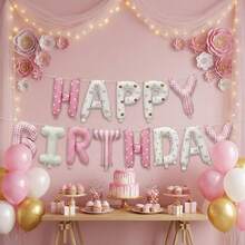16 Inch Happy Birthday Balloon Banner, Pink White Foil Letter Balloons Birthday Party Decorations For Girls - Multicolor - View 3