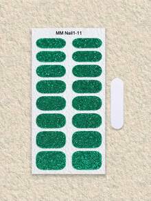Full Nail Polish Wraps Stickers 1 Sheet Nail Strips Stick On Nails Decals DIY Glitter Nail Adhesive Full Wraps Nail Art Sticker For Women Girls - Mint Green - View 3