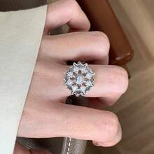1 pieza Anillo abierto de copo de nieve de circonita cúbica vintage y lujoso, diseño elegante adecuado para el uso diario de las mujeres - Plateado - Ver 3