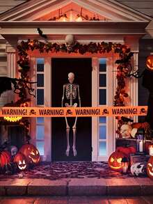4pcs-Halloween Warning Tape, Venue Decoration Fence Tape, Skeleton Warning Tape Decoration, Outdoor Party Skeleton Tape, Indoor Zombie Halloween Party Decoration, Event And Party Supplies, Party Decoration, Halloween Decoration, Haunted House Decoration, Skeleton Decoration - Multicolor - View 2