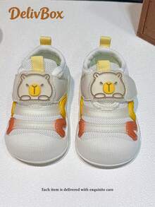 Zapatos para caminar de bebé de estilo suave y lindo, diseño de zapato versátil con malla transpirable y estampado de oso de dibujos animados - Beis - Ver 8