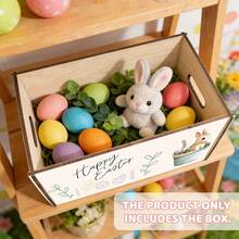 1pc Wooden Easter Bunny Storage Box - Cute Rabbit Illustration Wooden Puzzle Box, Suitable For Spring/Summer Home Decor, Easter Party Decoration, Semi-Open Wooden Frame Box, Perfect Housewarming Gift & Organizer - Multicolor - View 8