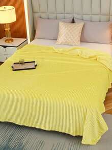 1pc Striped Soft Plush Blanket, Skin-Friendly And Comfortable For Bedroom And Guest Room, Machine Washable, Suitable For All Seasons - Yellow - View 6