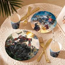 Robot Warrior Theme Disposable Party Tableware Set, Action Character Print Paper Plates, Cups And Napkins Set, Suitable For Birthday, Movie Night Party Supplies - Multicolor - View 2