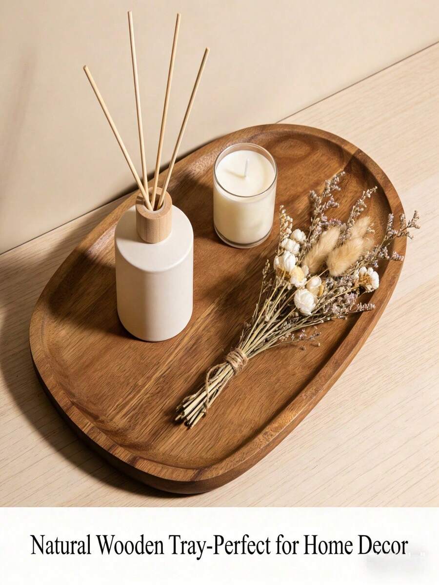 1 pieza Bandeja decorativa asimétrica de madera resistente e impermeable, fácil de limpiar, adecuada para café, frutas, comida, llaves, joyas, escritorio, hogar, restaurante, dormitorio, baño, oficina, hotel, fiesta y talla grande, excelente regalo