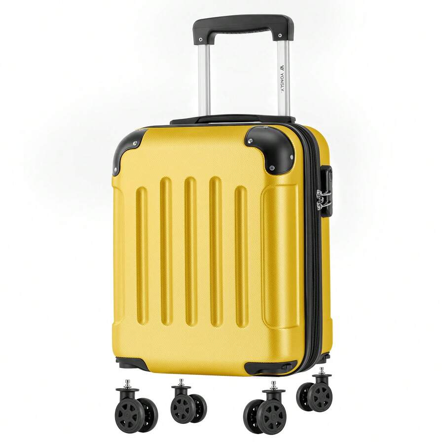 YONSLY 16 Inch Suitcase With Detachable Wheels 360° Combination Lock Double Zipper Soft Rubber Handle Trolley Travel Suitcase For Vacation - 黃色 - 查看 1