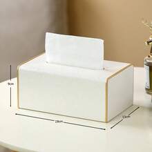 Caja de pañuelos de cuero PU con patrón de mármol y borde dorado - Blanco y Negro - Ver 10
