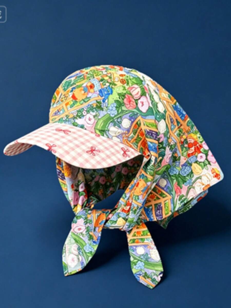 Bandana Style Sun Visor Cap, Retro Print Neck Cover Baseball Hat For Women - Flower Graffiti - View 1