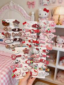 Sanrio 10件組可愛髮夾套組，女孩用多功能髮飾，親膚粉色髮飾套組，情人節理想禮物，日系卡通髮飾與側夾，美感設計 - 髮夾 - 查看 10