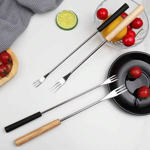 Juego de tenedor de fruta de acero inoxidable, tenedor para olla caliente de queso, tenedor para postre, pastel, crema, ensalada, cocina, restaurante, 6 uds. TTKS