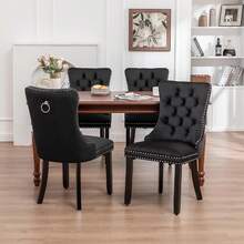 Mid Century Modern Dining Chair Set Of 4 Velvet Upholstered Dining Room Chair Farmhouse Dining Accent Chairs With High Back And Nailhead Trim For Kitchen, Living Room, Bedroom (Black) - Black - View 4