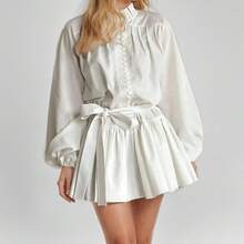 Vestido corto de primavera para mujer, elegante y moderno, con estampado y cordón ajustable - Blanco - Ver 2