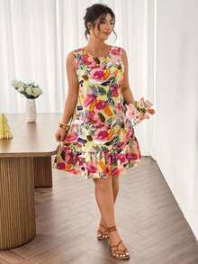 Lounesse Vestido casual de talla sin mangas a rayas - Multicolor 2 - Ver 7