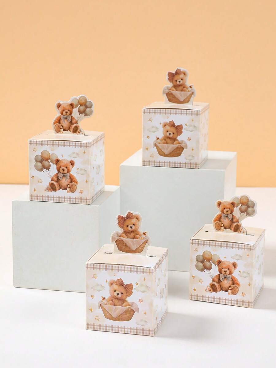 24pcs Vintage Teddy Bear Gift Boxes, Watercolor Teddy Bear & Balloon Design, Brown Teddy Bear Balloon Design Candy Boxes, Unisex Teddy Bear Themed Party, Boho Themed Party, Birthday Gift Packaging Boxes, Baby Shower Decor, Birthday Party Decor, Chocolate & Cookie Packaging, Party Favors, Birthday Party, Baby Shower, Gender Reveal Party Decorations