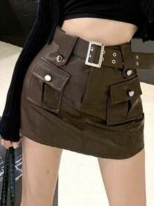 Women Skirts - Coffee Brown - View 3