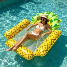 1pc Watermelon Design Foldable Water Hammock, Summer Inflatable Floating Adult Swim Mat, Perfect For Beach And Water Sports, Beach Essential, Beach Accessory - Four-tube Inflatable Float - Yellow Pineapple - View 2