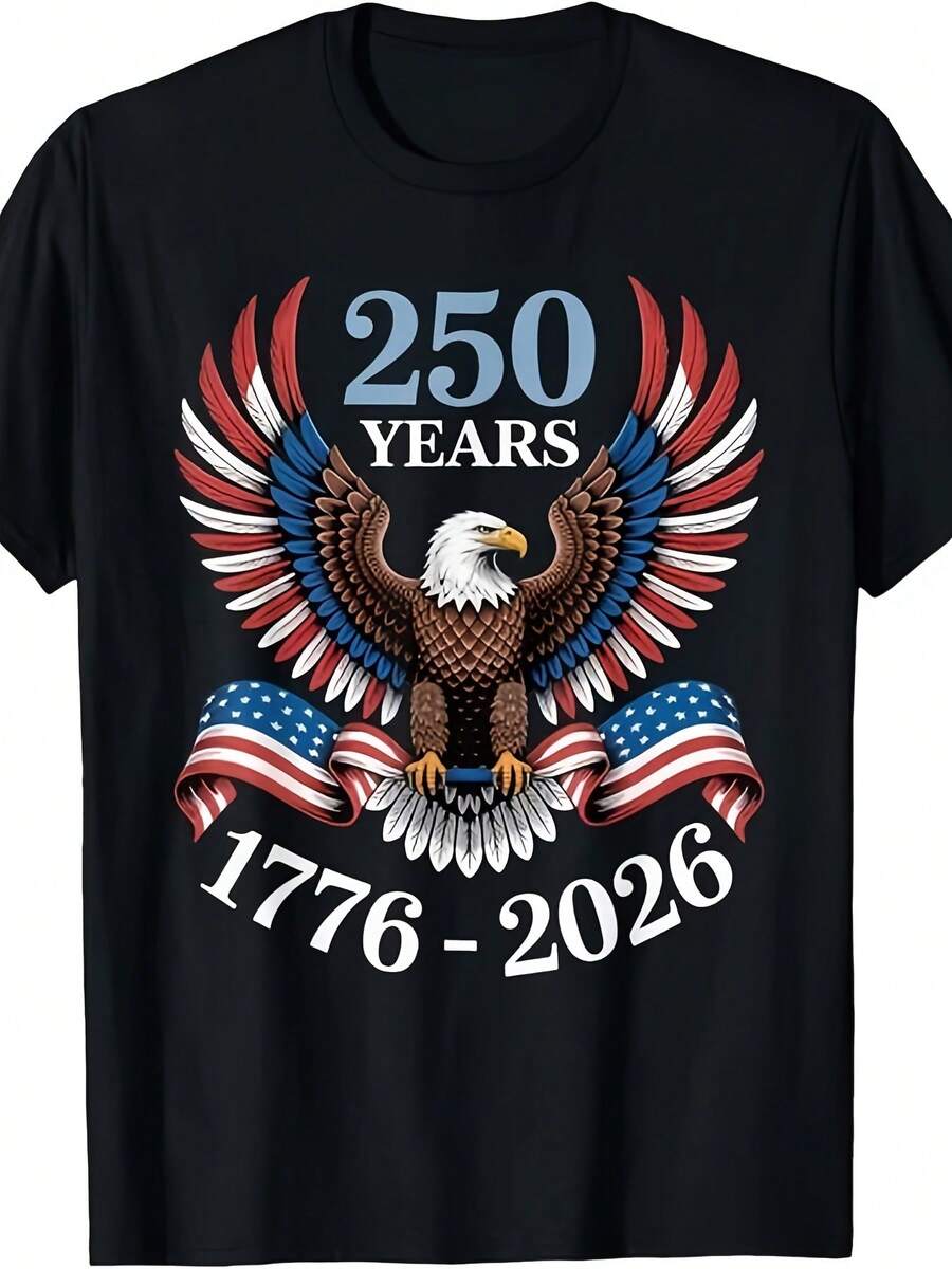 Men's T-Shirt Eagle Wings American Flag 250 Years 1776 2026 Comfortable Outdoor Casual Graphic Tee Perfect For Gifts Activities All-Season - 黑色 - 查看 1