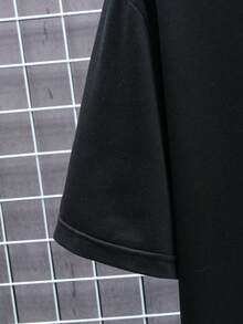 Plus Size 2-Piece Set: Men's Summer Casual 2-Piece Set, Crew Neck T-Shirt With "Balance" Print And Elastic Waist Shorts - Black - View 5