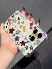 1 pièce Étui de téléphone minimaliste avec motif d'étoiles graffiti plein écran, mignon. Convient pour iPhone 16 Pro Max, 17/16/15/14 Plus, 13/12/11, Air et Séries - Multicolore - Voir 4