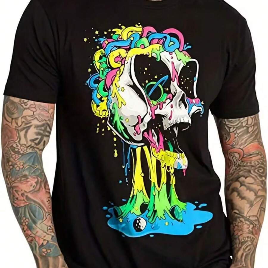 Printed T-Shirt For Men And Women - 黑色 - 查看 1