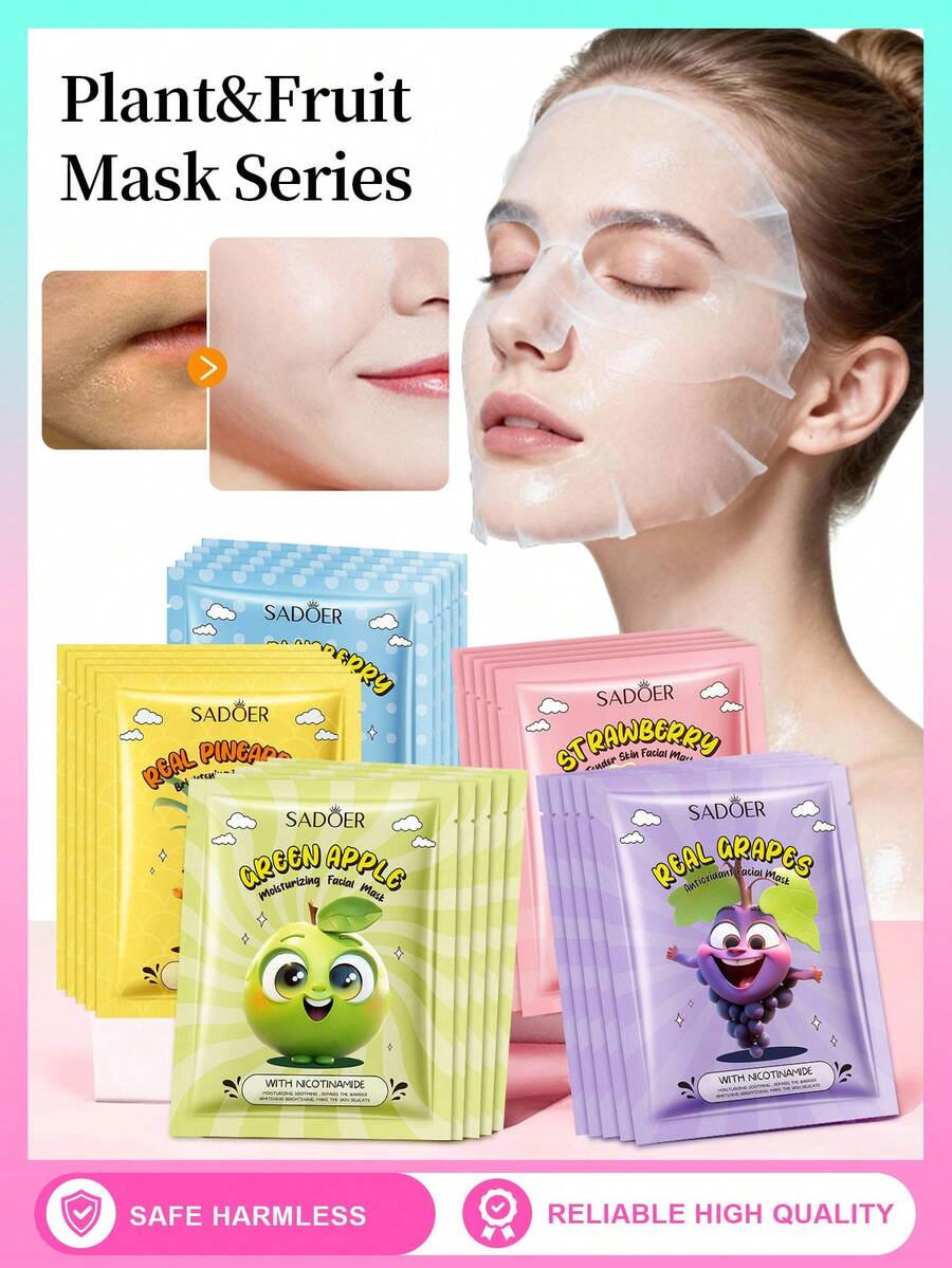 SADOER 8/4/1pcs Kojic Acid Whitening Facial Mask, Contains Kojic Acid And Niacinamide, Brightens Skin Tone, Fades Spots, Deeply Hydrates, Improves Dryness, Roughness And Dullness. Perfect Skincare Gift For Holidays.